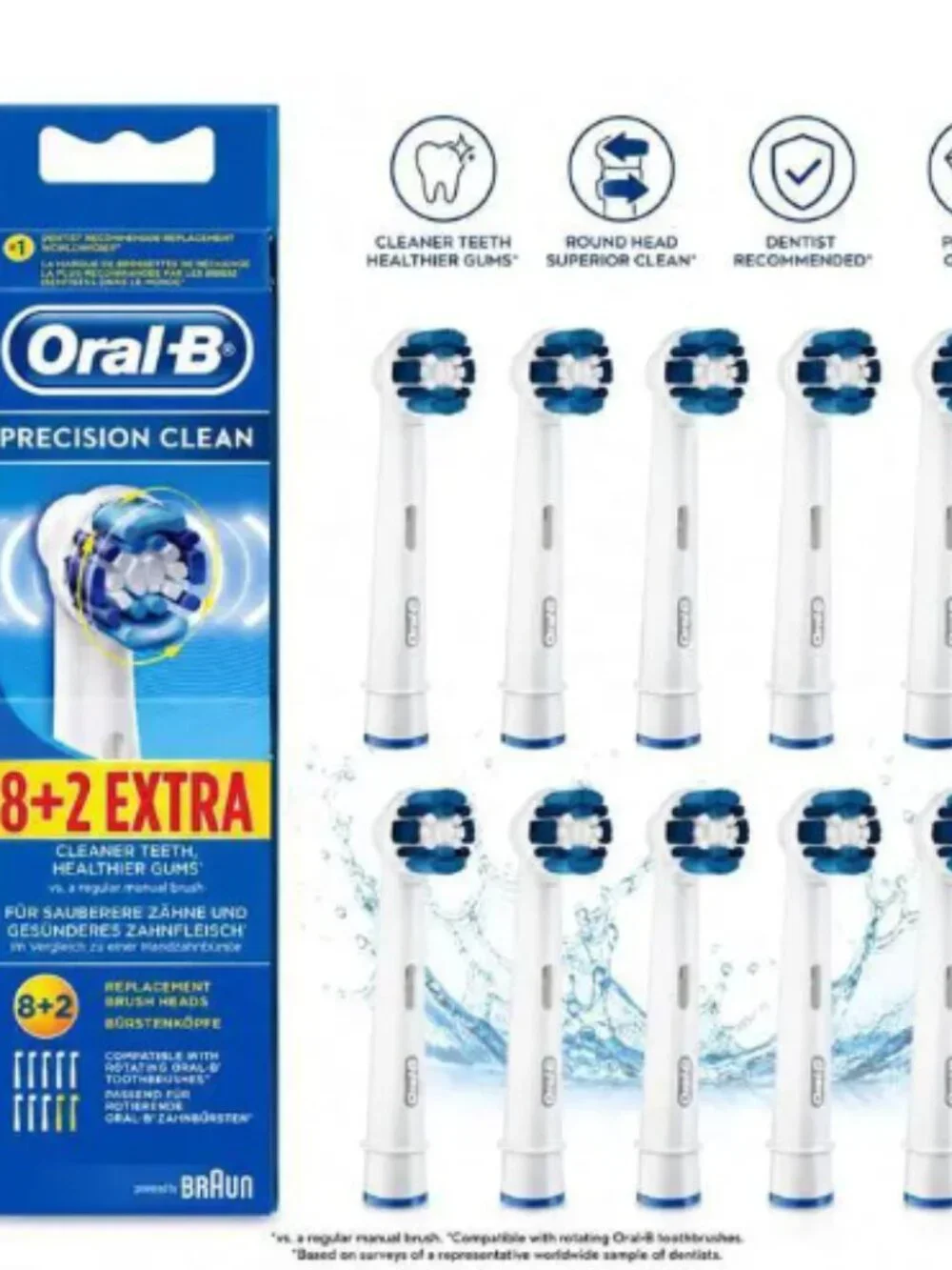 Oral-B Precision Clean Replacement Brush Heads – 10 Count – Carded Pack – NEW